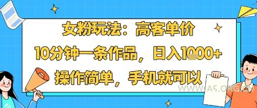 女粉玩法:高客单价,10分钟一条作品,日入1k+操作简单,手机就可以-A5资源网