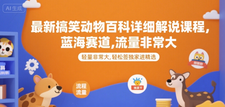 最新搞笑动物百科详细解说课程,蓝海赛道,流量非常大,轻松签独家进精选-A5资源网