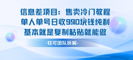 信息差项目：售卖冷门教程单人单号日收9张纯利基本就是复制粘贴就能做-A5资源网