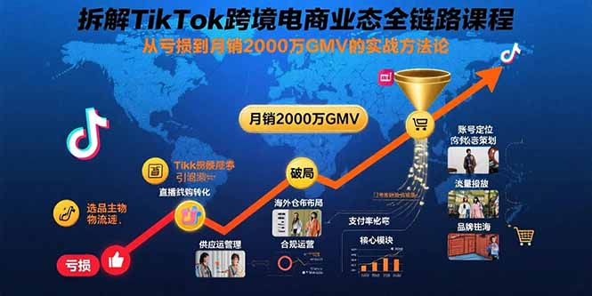 拆解TikTok跨境电商业态全链路课程:从亏损到月销2000万GMV的实战方法论-A5资源网