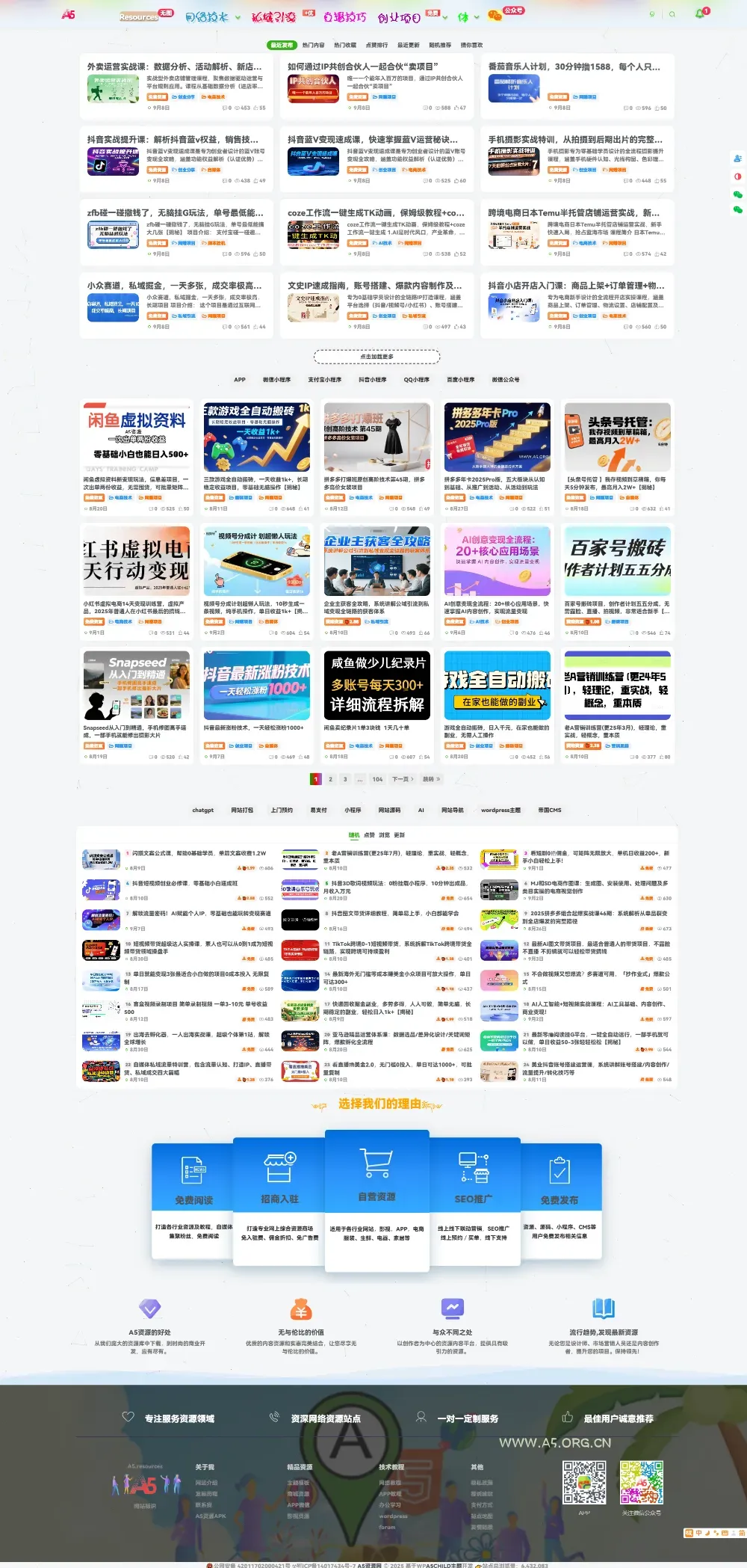 搭建【A5资源网】同款网站!风格完全一样,含支付对接功能!数据包更新一年服务-A5资源网
