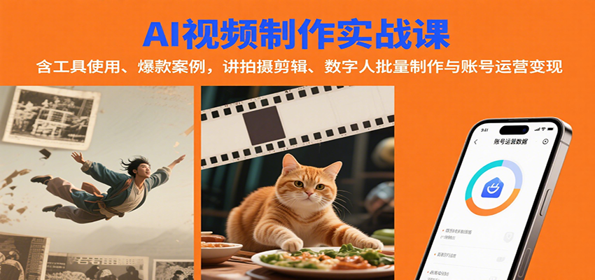AI视频制作实战:含工具使用、爆款案例,讲拍摄剪辑、数字人批量制作与账号运营变现-A5资源网