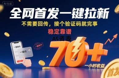 全网首发一键拉新项目,不需要回传,接个验证码就完事,稳定靠谱,一小时收益70+【揭秘】-A5资源网