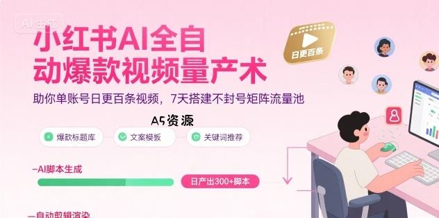 小红书AI全自动爆款视频量产术,助你单账号日更百条视频,7天搭建不封号矩阵流量池(更新8月)-A5资源网