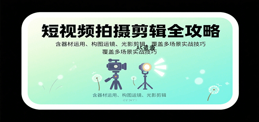 短视频拍摄剪辑全攻略:含器材运用、构图运镜、光影剪辑,覆盖多场景实战技巧-A5资源网