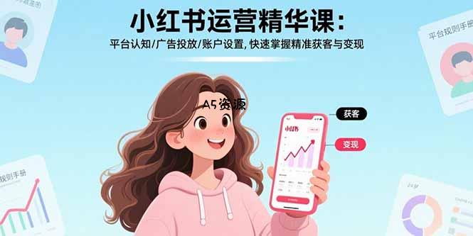 小红书运营精华课:平台认知/广告投放/账户设置,快速掌握精准获客与变现-A5资源网