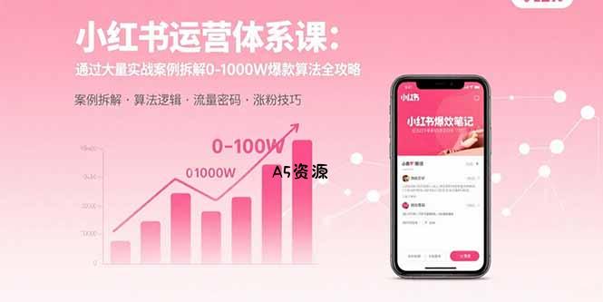 小红书运营体系课:通过大量实战案例拆解0-1000W爆款算法全攻略-A5资源网