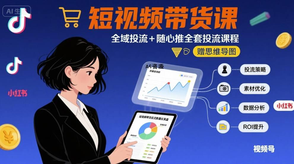 最新短视频带货课,全域投流+随心推全套投流课程+思维导图-A5资源网