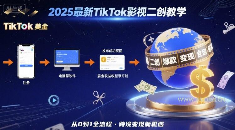 2025年最新TikTok影视二创教学,从注册到发布撸美金全流程,跨境变现新机遇-A5资源网