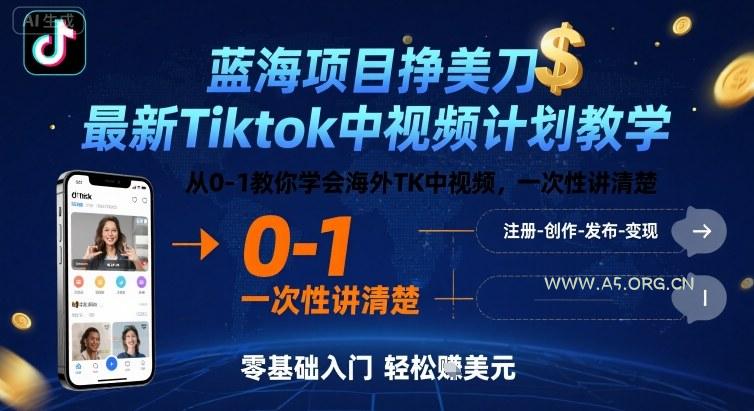 蓝海项目挣美刀,最新Tiktok中视频计划教学,从0-1教你学会海外TK中视频,一次性讲清楚-A5资源网
