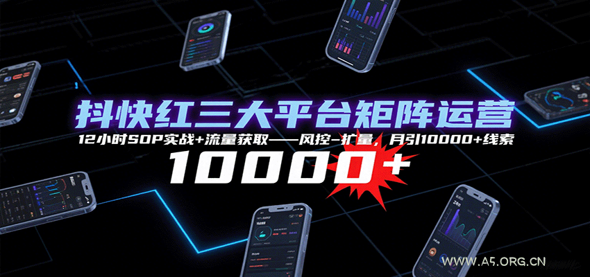 抖快红三大平台矩阵运营,12小时SOP实战+流量获取-风控-扩量,月引10000+线索-A5资源网