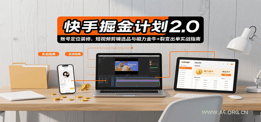 快手掘金计划2.0,账号定位装修、短视频剪辑选品与磁力金牛+裂变出单实战指南-A5资源网