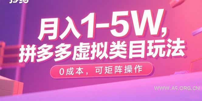 月入1-5W，拼多多虚拟类目玩法，0成本，可矩阵操作-A5资源网