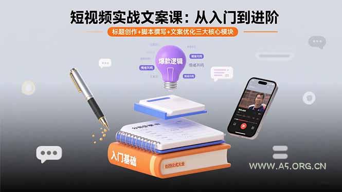 短视频实战文案课:从入门到进阶 标题创作+脚本撰写+文案优化三大核心模块-A5资源网