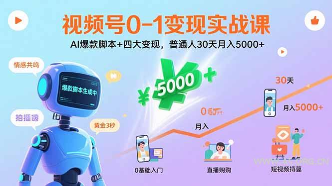 视频号0-1变现实战课:AI爆款脚本+四大变现,普通人30天月入5000+-A5资源网