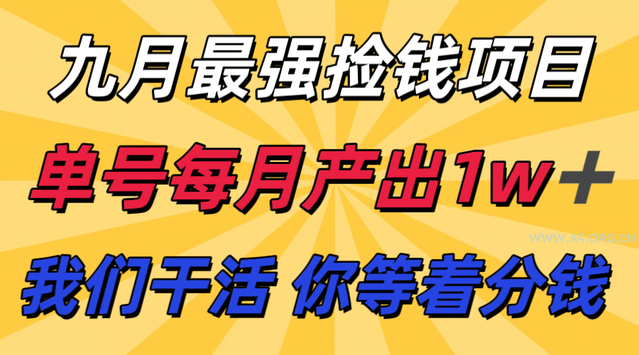 九月最强捡钱项目! 支付宝分成代运营,我们干活,你分钱!单号月产1w+-A5资源网