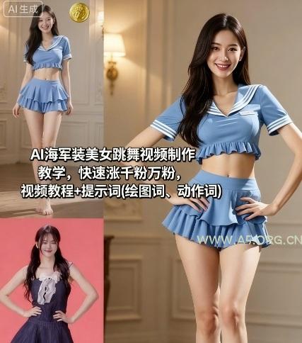 AI海军装美女跳舞视频制作教学,快速涨千粉万粉,视频教程+提示词(绘图词、动作词)-A5资源网