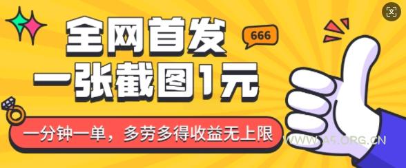 全网首发,一张截图1块钱,一分钟一单,多劳多得,收益无上限-A5资源网