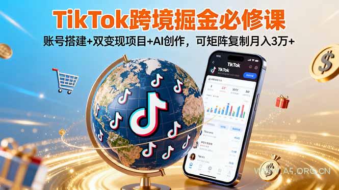 TikTo跨境掘金必修课,账号搭建+双变现项目+AI创作,可矩阵复制月入3万+-A5资源网