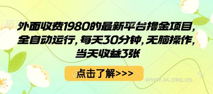 外面收费1980的最新平台撸金项目,全自动运行,每天30分钟,无脑操作,当天收益3张【揭秘】-A5资源网
