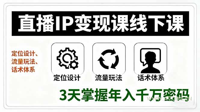 直播IP变现课线下课,定位设计、流量玩法、话术体系,3天掌握年入千万密码-A5资源网