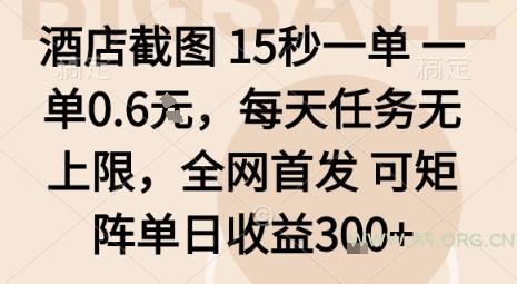 酒店截图15秒一单,一单0.6米,每天任务无上限,全网首发可矩阵单日收益3张【揭秘】-A5资源网