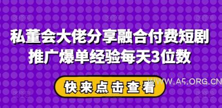 私董会大佬分享融合付费短剧推广爆单经验每天3位数-A5资源网