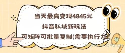 当天最高变现1k+,抖音私域新玩法,可矩阵可批量复制-A5资源网