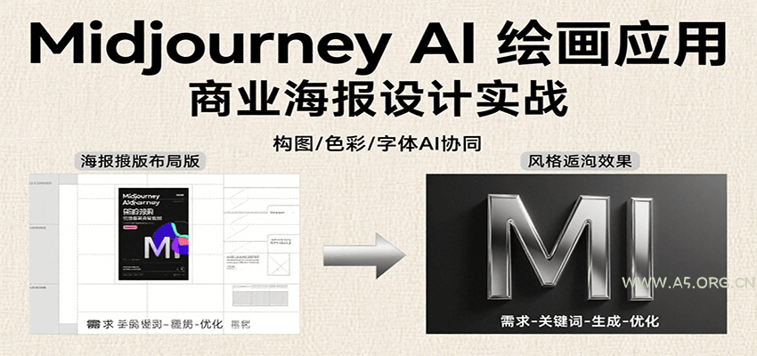 Midjourney AI绘画应用,关键词指令解析、漫画头像制作、海报设计、3D人物生成等-A5资源网