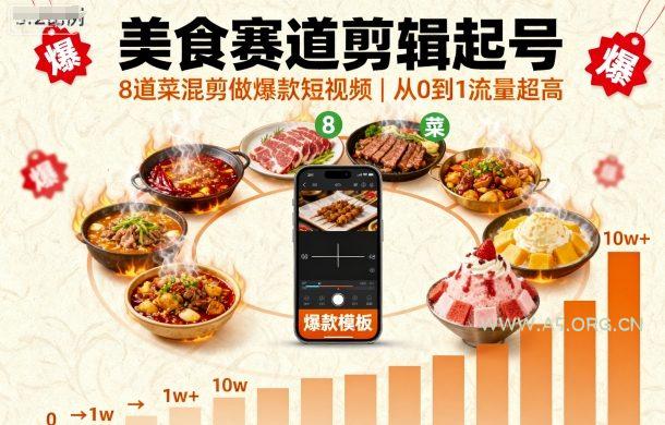 美食赛道剪辑起号,8道菜混剪做爆款短视频,从0到1,流量超高-A5资源网