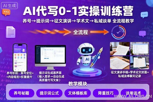 AI代写0-1实操训练营,从养号、提示词、征文演讲、学术文,到私域谈单的全流程教学-A5资源网