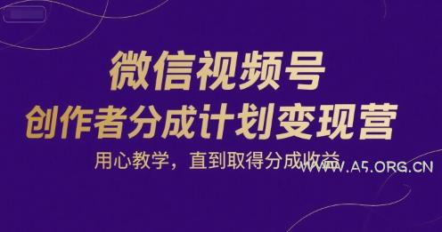 微信视频号创作者分成计划变现营,用心教学,直到取得分成收益-A5资源网
