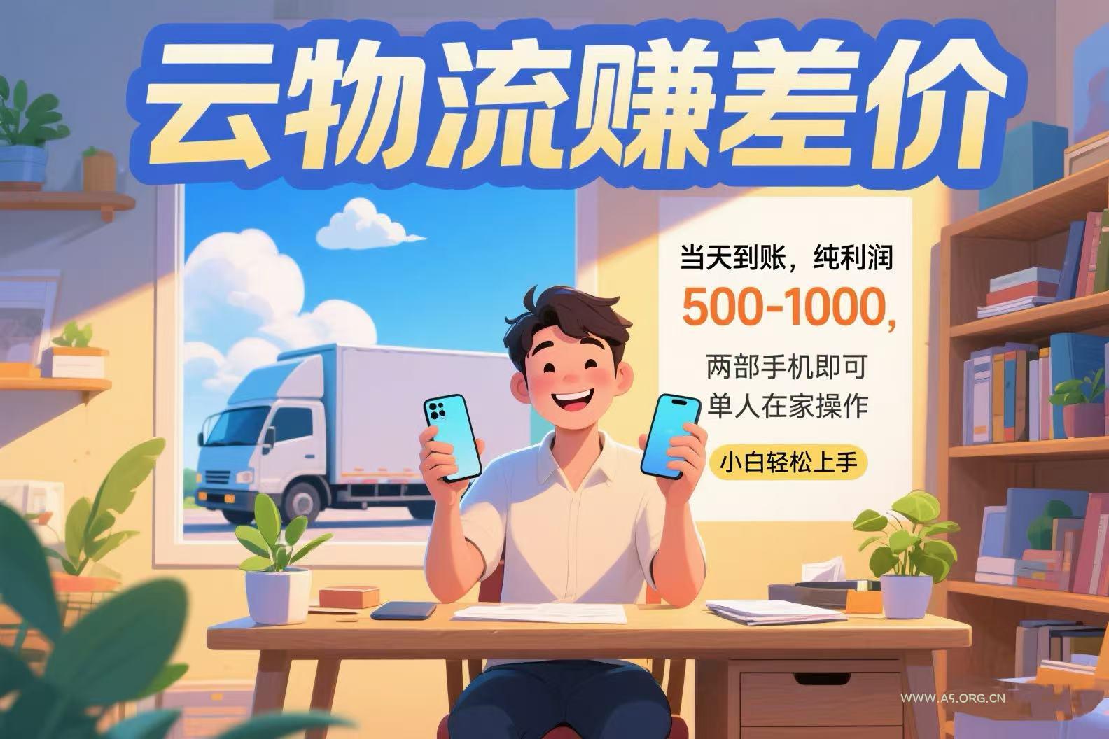 云物流赚差价 当天到账纯利润500-1000 两部手机即可 可单人在家操作 小…-A5资源网