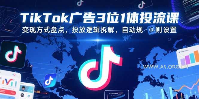 TikTok广告3位1体投流课,变现方式盘点,投放逻辑拆解,自动规则设置-A5资源网