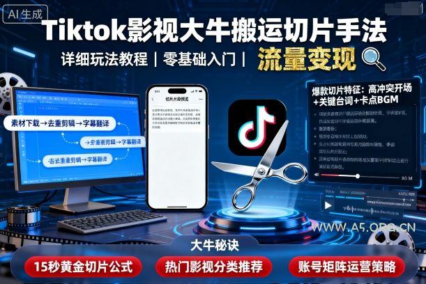 Tiktok影视大牛搬运切片手法,详细玩法教程-A5资源网
