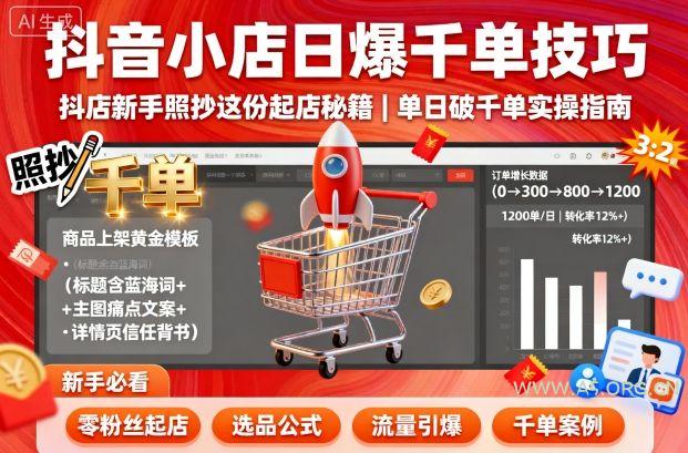 抖音小店日爆千单技巧,抖店新手照抄这份起店秘籍,单日破千单-A5资源网