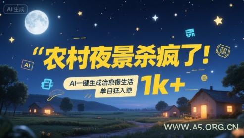 农村夜景杀疯了!AI一键生成治愈系慢生活,单日狂入1k+-A5资源网