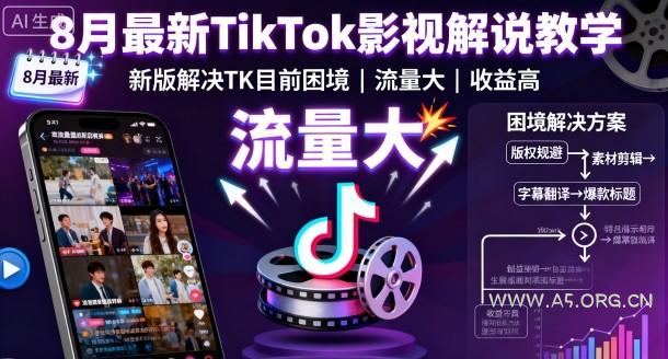 8月最新TikTok影视解说教学,新版解决TK目前困境,流量大,收益高-A5资源网