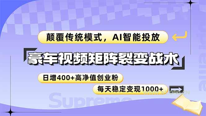 豪车视频矩阵裂变战术,颠覆传统模式,AI智能投放,日增400+高净值创业…-A5资源网