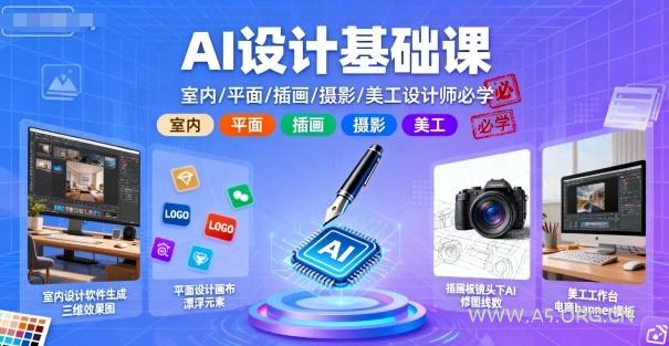 AI设计基础课,室内、平面、插画、摄影、美工设计师必学的-A5资源网