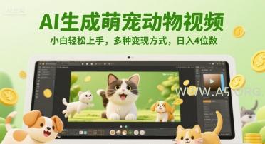 AI生成萌宠动物视频,小白轻松上手,多种变现方式,日入4位数-A5资源网