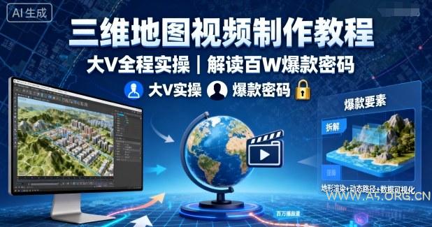 三维地图视频制作教程,大V全程实操,解读百W爆款密码-A5资源网