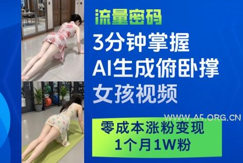 3分钟掌握AI生成俯卧撑女孩视频,零成本涨粉变现,1个月1W粉-A5资源网