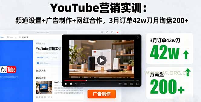 YouTube营销实训:频道设置+广告制作+网红合作,3月订单42w刀月询盘200+-A5资源网