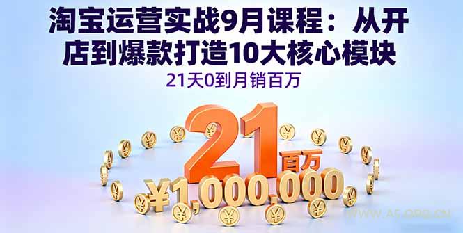 淘宝运营实战9月课程:从开店到爆款打造10大核心模块,21天0到月销百万-A5资源网