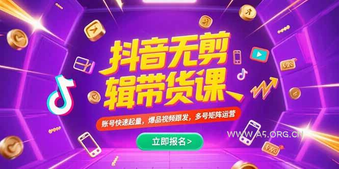 抖音不剪辑带货课,账号快速起量,爆品视频跟发,多号矩阵运营-A5资源网