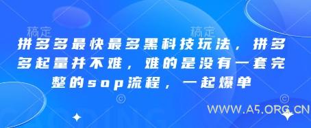 拼多多最快最多黑科技玩法,拼多多起量并不难,难的是没有一套完整的sop流程,一起爆单(更新6月)-A5资源网