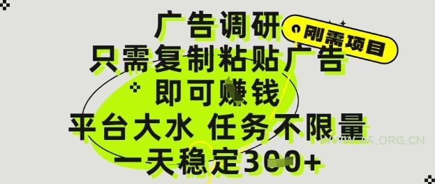 广告调研项目,只需复制粘贴广告即可挣钱,平台大水,任务不限量,一天3张【揭秘】-A5资源网