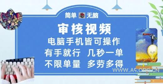 审核视频,电脑手机皆可操作,有手就行,几秒一单,不限单量,多劳多得【揭秘】-A5资源网