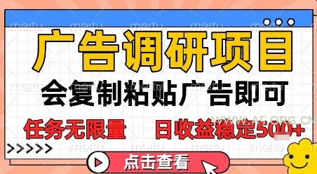 广告调研项目,会复制粘贴广告即可,任务无限量,日收益稳定5张【揭秘】-A5资源网